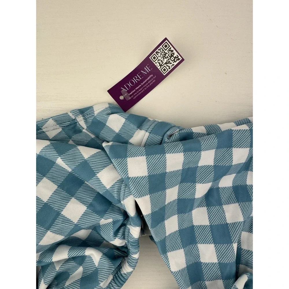 Adore Me Gingham One Piece Swimsuit 0X‎ Blue White Cutout Bow Front NWT Plus